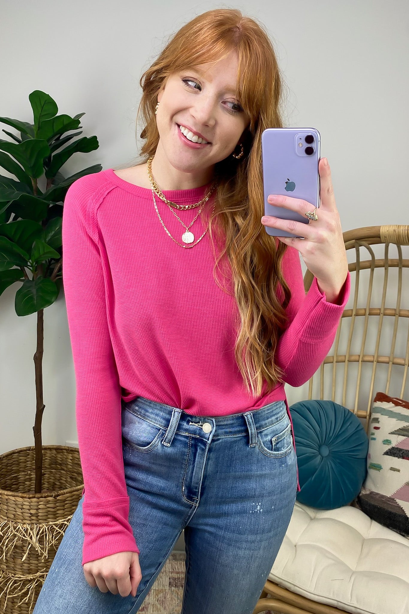 Fuchsia / S Cresseida Thermal Knit Long Sleeve Top - FINAL SALE - Madison and Mallory