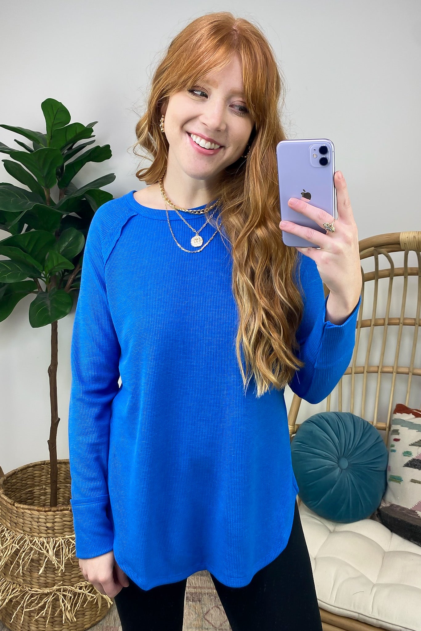 Ocean Blue / S Cresseida Thermal Knit Long Sleeve Top - FINAL SALE - Madison and Mallory