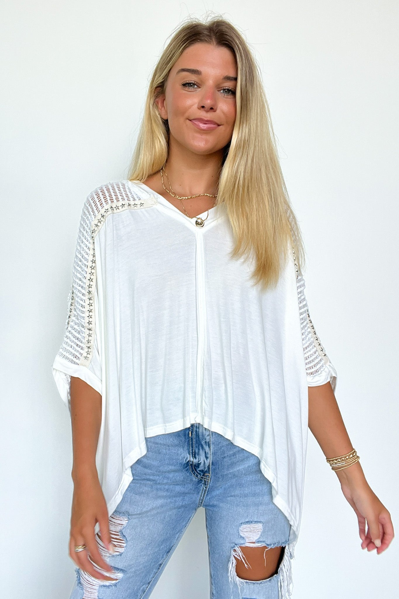  Cristina Oversized Crochet Lace Contrast Top - BACK IN STOCK - Madison and Mallory