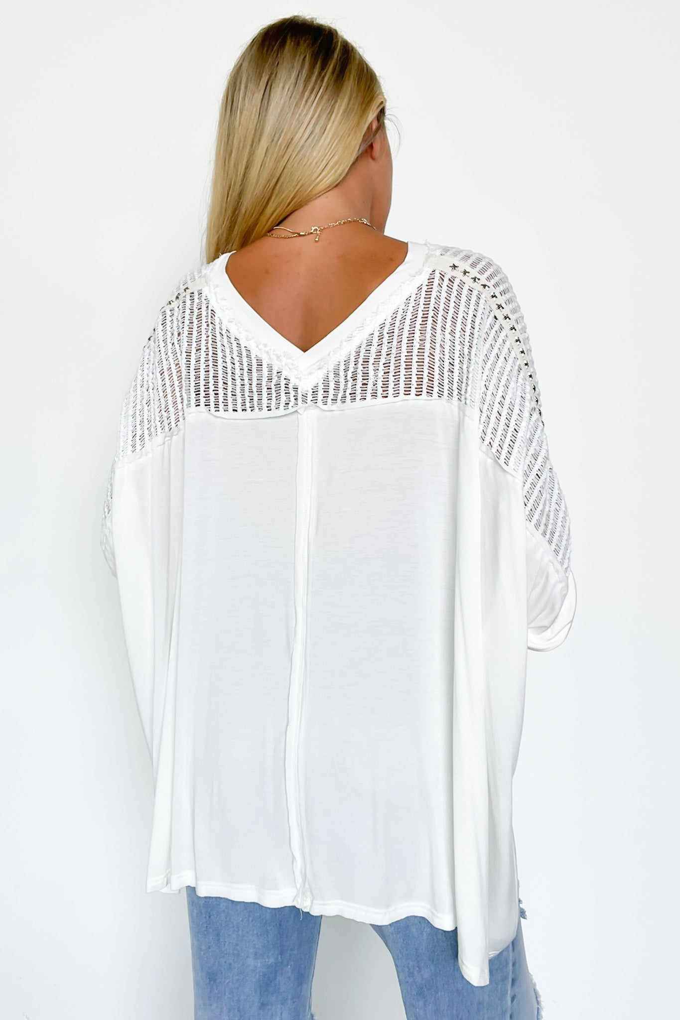  Cristina Oversized Crochet Lace Contrast Top - BACK IN STOCK - Madison and Mallory