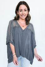  Cristina Oversized Crochet Lace Contrast Top - BACK IN STOCK - Madison and Mallory