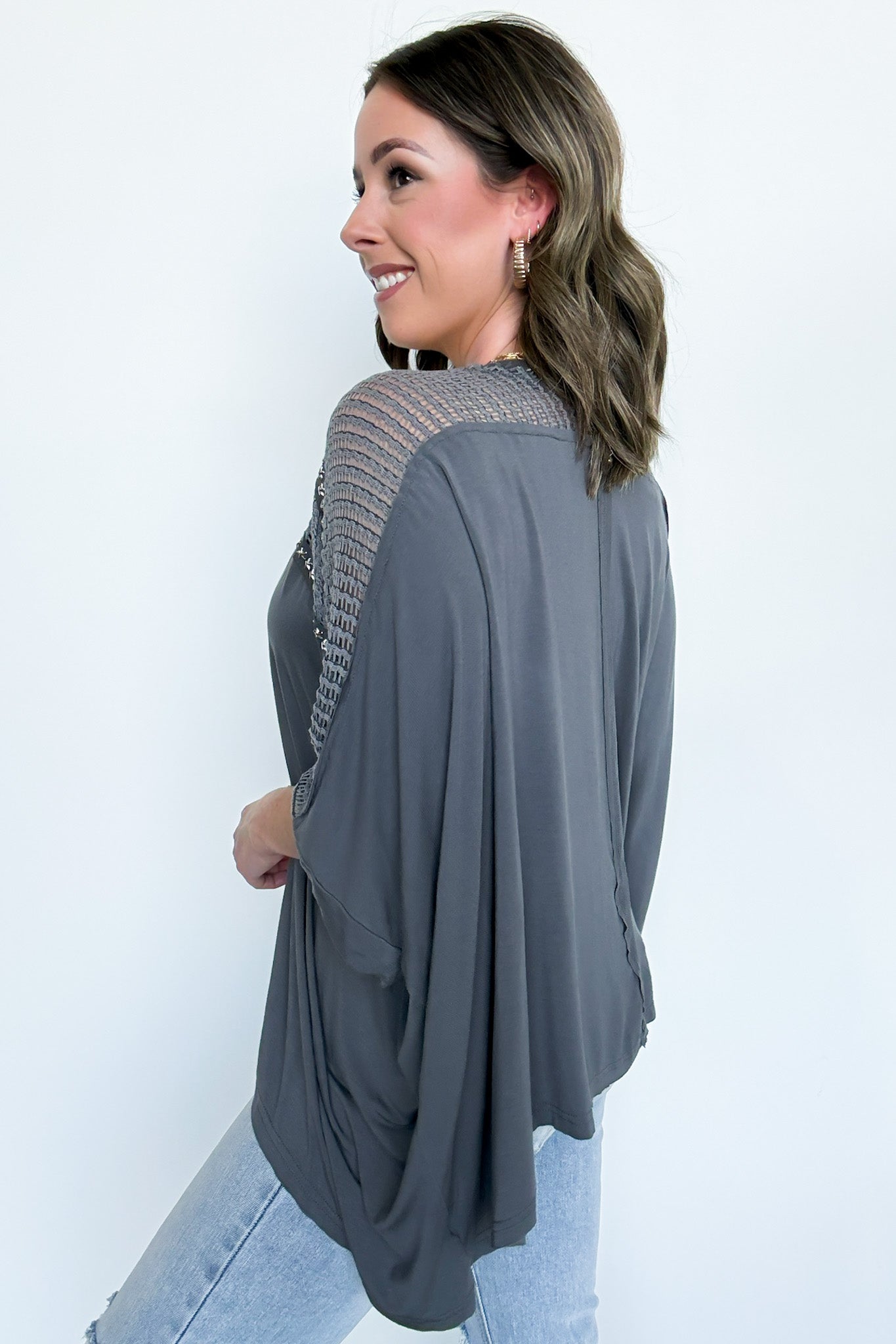  Cristina Oversized Crochet Lace Contrast Top - BACK IN STOCK - Madison and Mallory