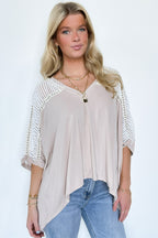  Cristina Oversized Crochet Lace Contrast Top - BACK IN STOCK - Madison and Mallory