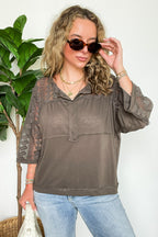 Crochet Core Henley Top - FINAL SALE - Madison and Mallory