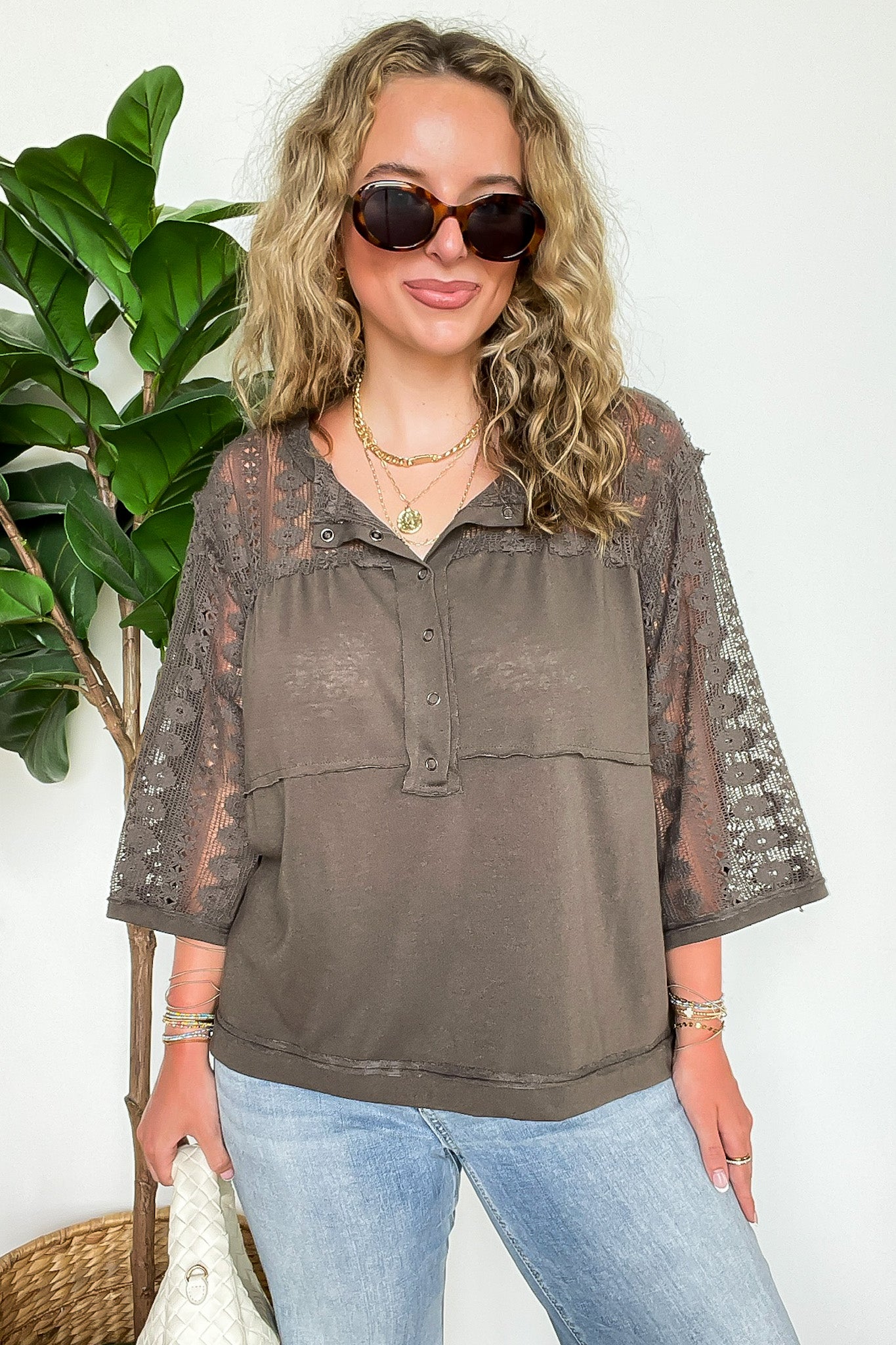 Crochet Core Henley Top - FINAL SALE - Madison and Mallory
