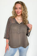 Charcoal / S Crochet Core Henley Top - FINAL SALE - Madison and Mallory