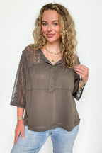 Charcoal / S Crochet Core Henley Top - FINAL SALE - Madison and Mallory