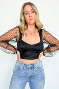 XS / Black Crush Moment Mesh Dot Sleeve Crop Top - FINAL SALE - Madison and Mallory