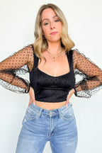 XS / Black Crush Moment Mesh Dot Sleeve Crop Top - FINAL SALE - Madison and Mallory