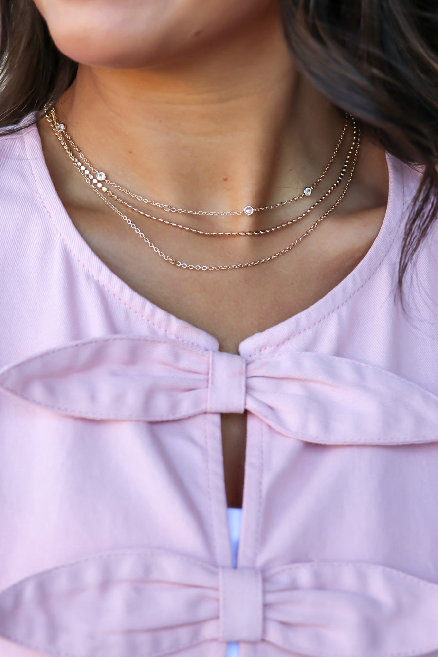 Gold Curated Layers Dainty Crystal Necklace - Madison and Mallory