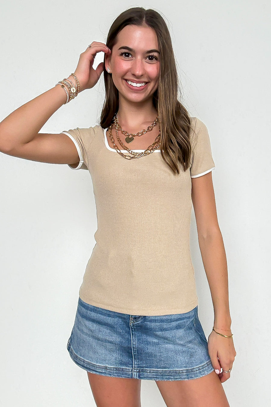 Current Classic Contrast Binding Rib Knit Top - Madison and Mallory
