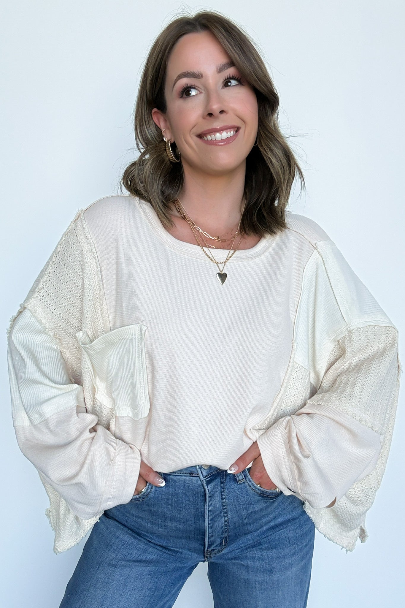 Cut and Sew Contrast Pocket Top - FINAL SALE - Madison and Mallory