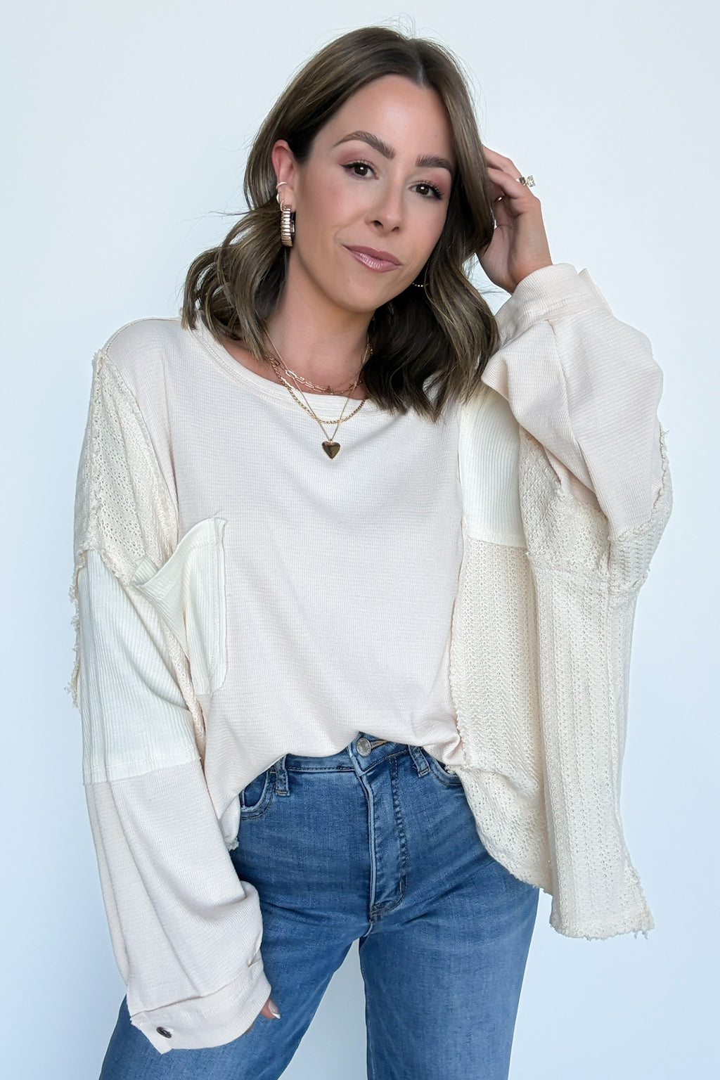 Cream / S Cut and Sew Contrast Pocket Top - FINAL SALE - Madison and Mallory