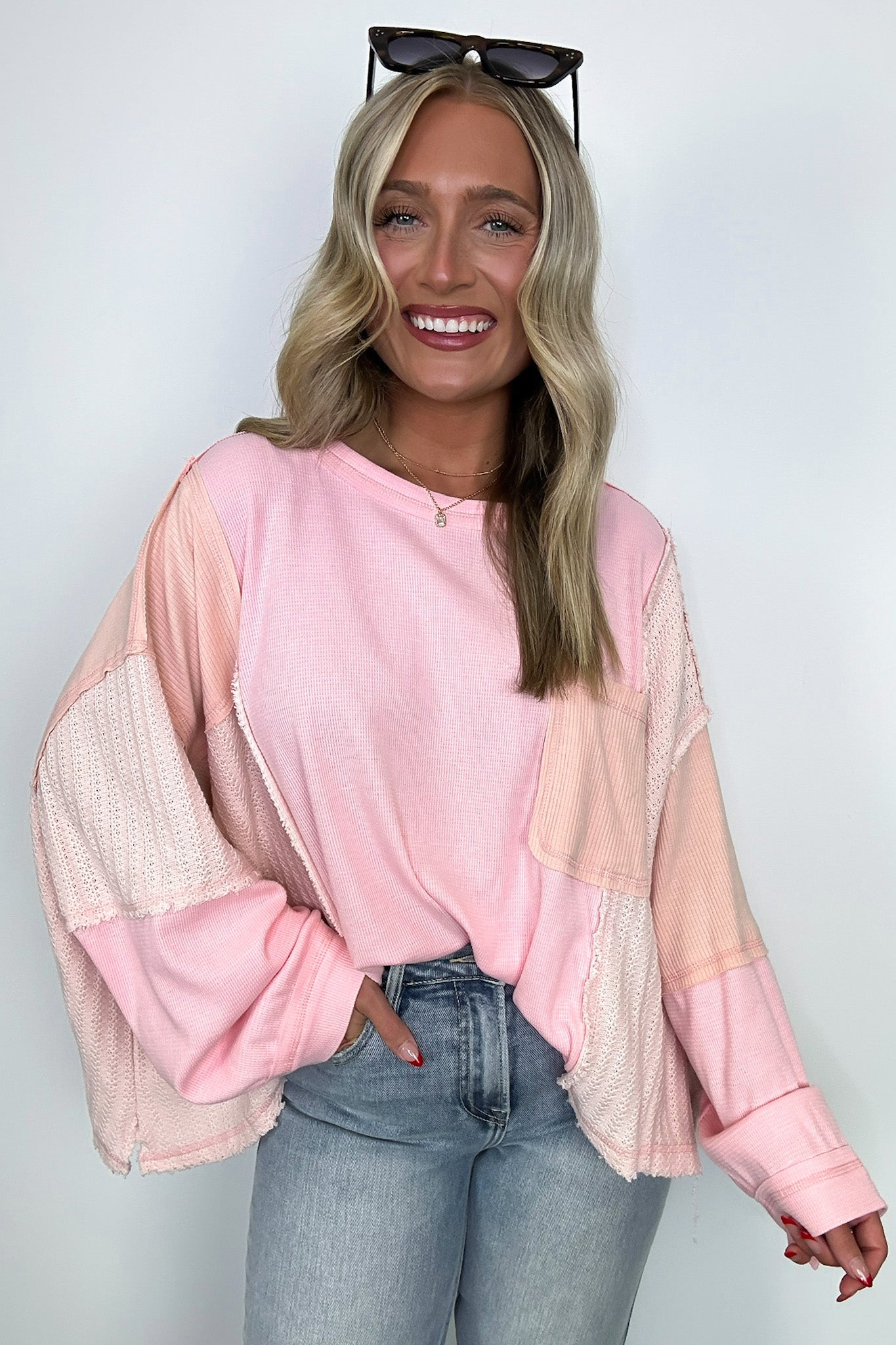 Blush / S Cut and Sew Contrast Pocket Top - BACK IN STOCK - Madison and Mallory