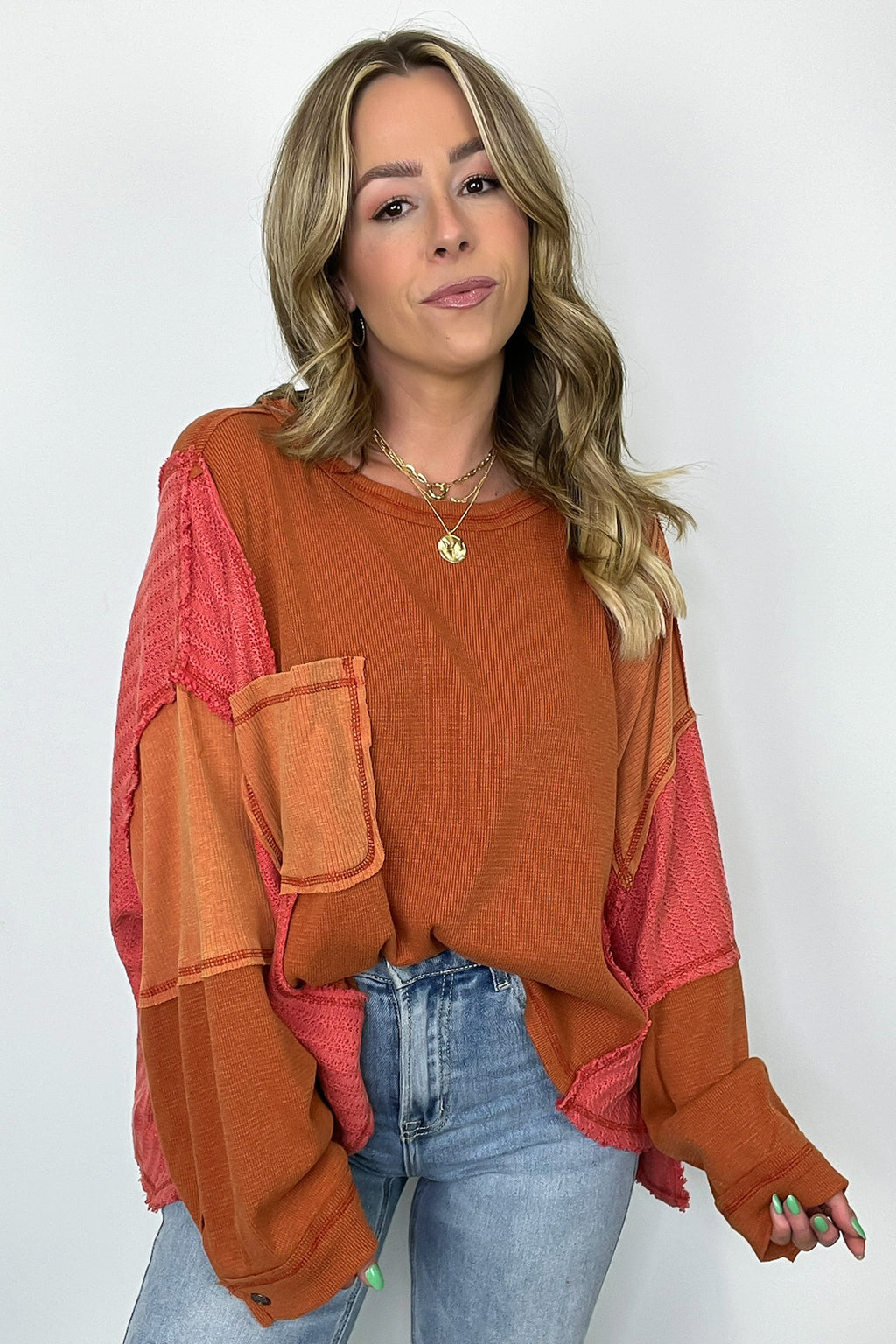 Cut and Sew Contrast Pocket Top - FINAL SALE - Madison and Mallory