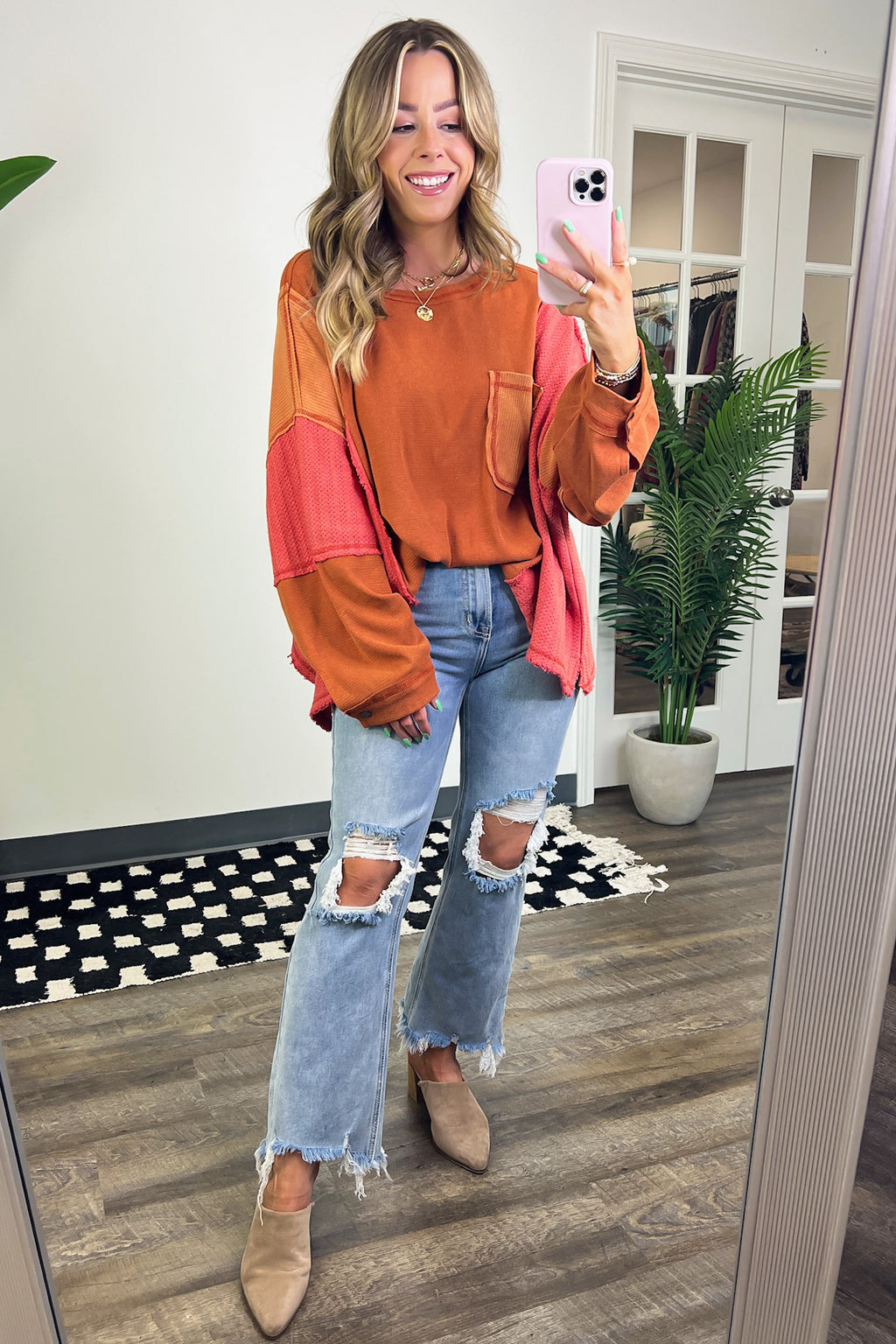 Cut and Sew Contrast Pocket Top - FINAL SALE - Madison and Mallory
