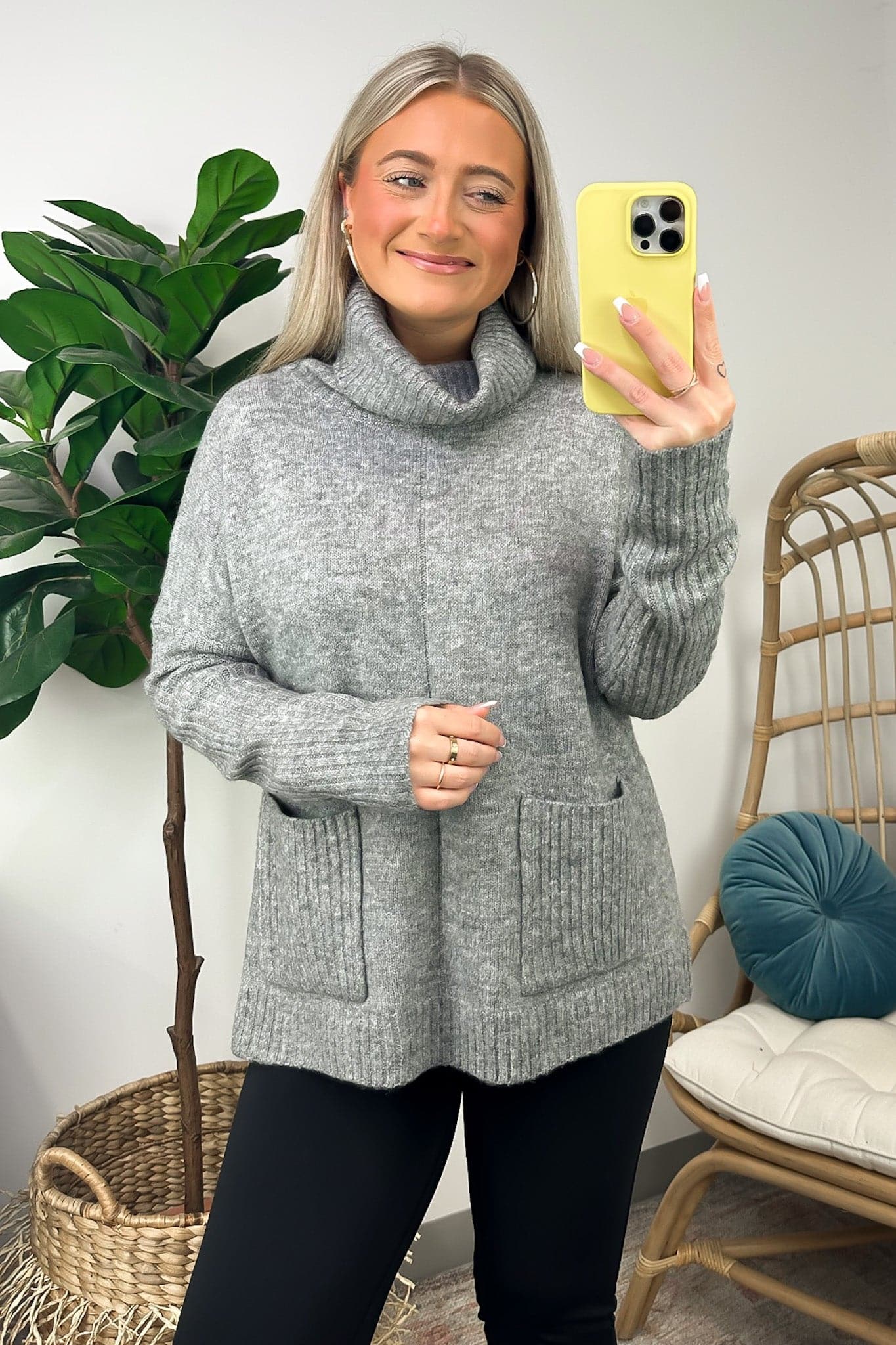  Cute Direction Front Pocket Turtleneck Sweater - Madison and Mallory