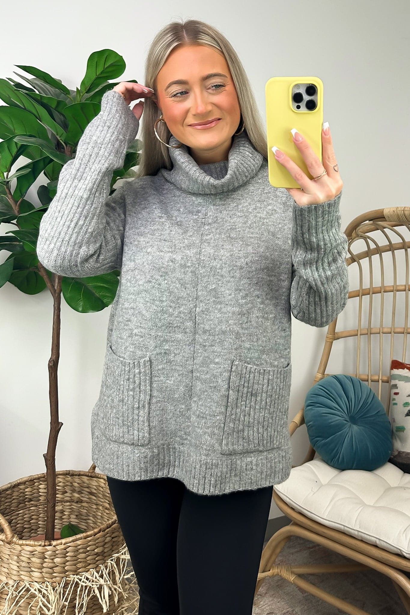  Cute Direction Front Pocket Turtleneck Sweater - Madison and Mallory