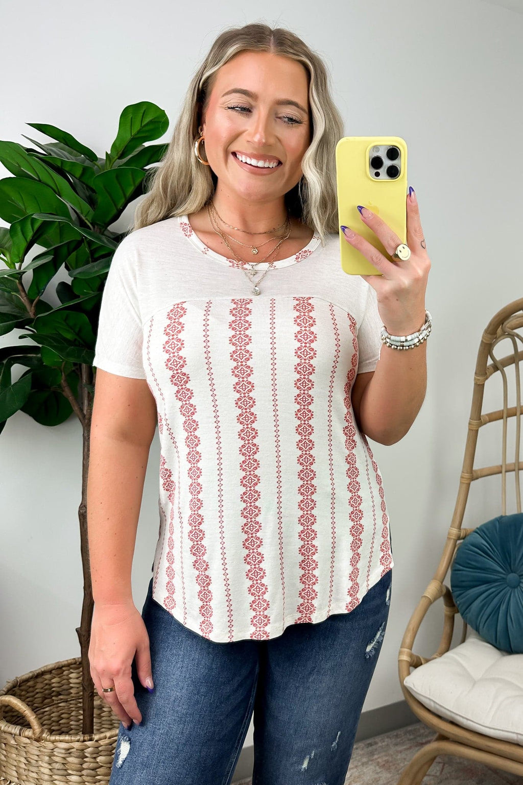  Cymbelline Geometric Print Contrast Top - FINAL SALE - Madison and Mallory