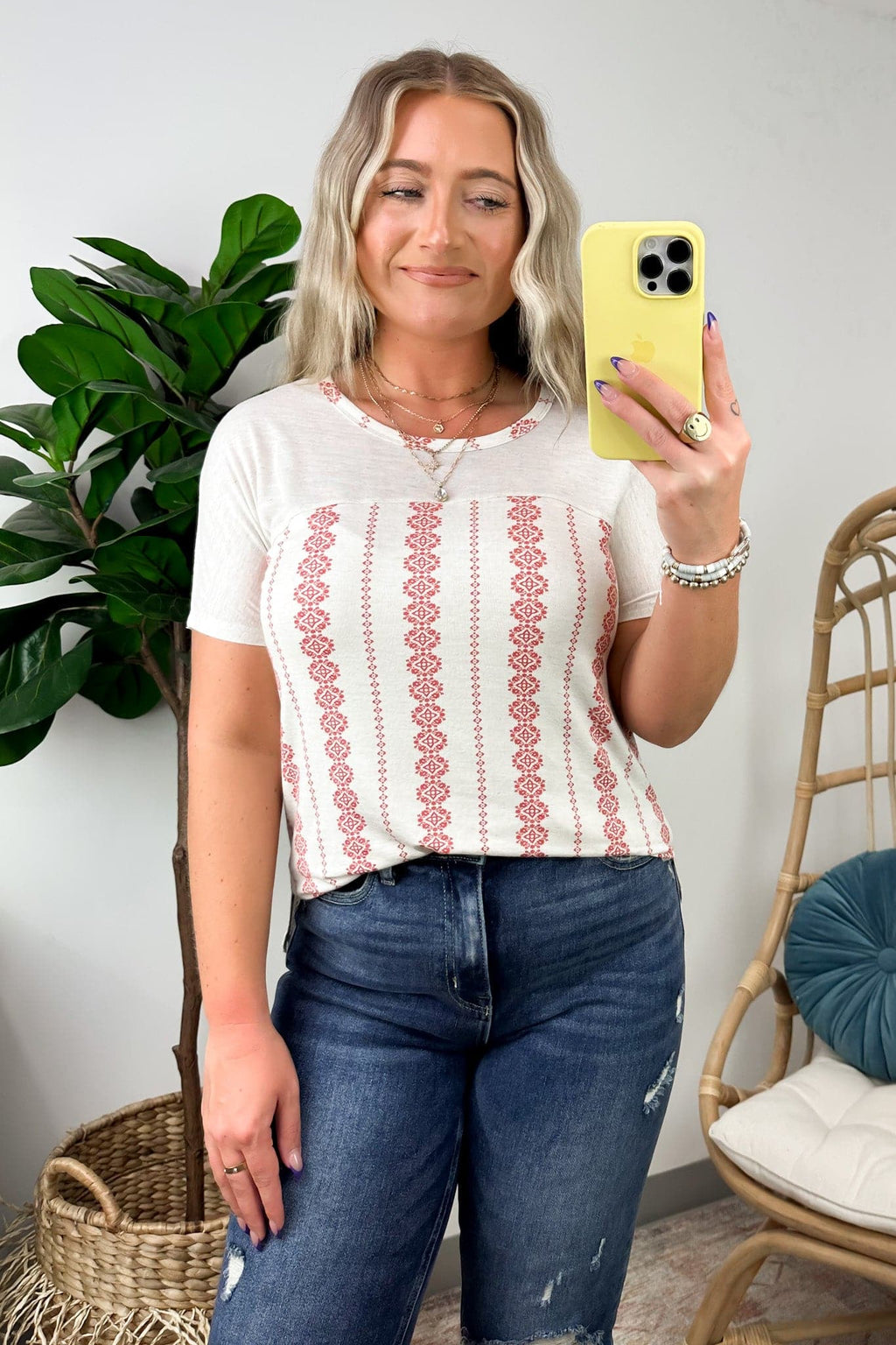  Cymbelline Geometric Print Contrast Top - FINAL SALE - Madison and Mallory