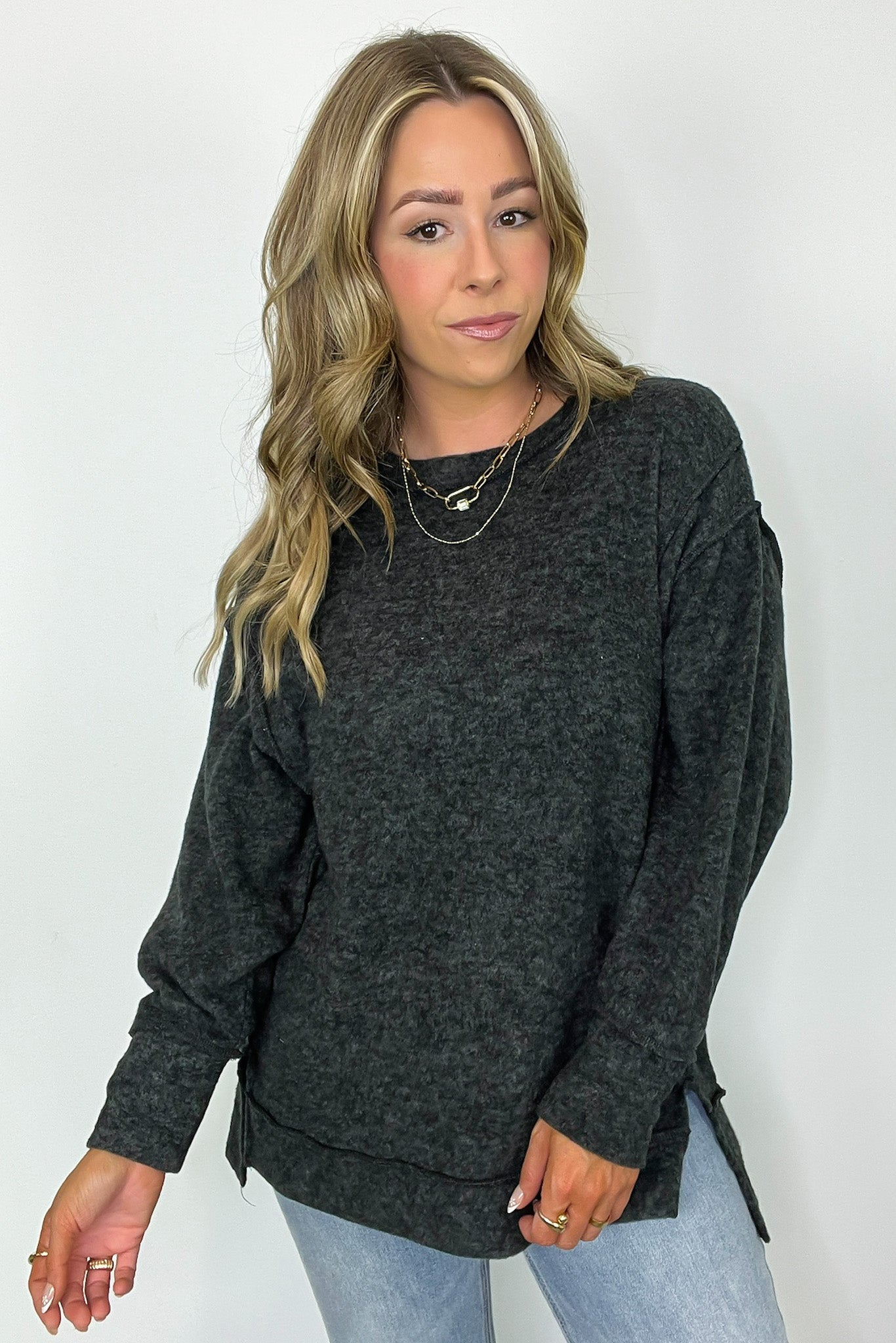 Black / SM Cyndee Hacci Knit Oversized Pullover - BACK IN STOCK - Madison and Mallory