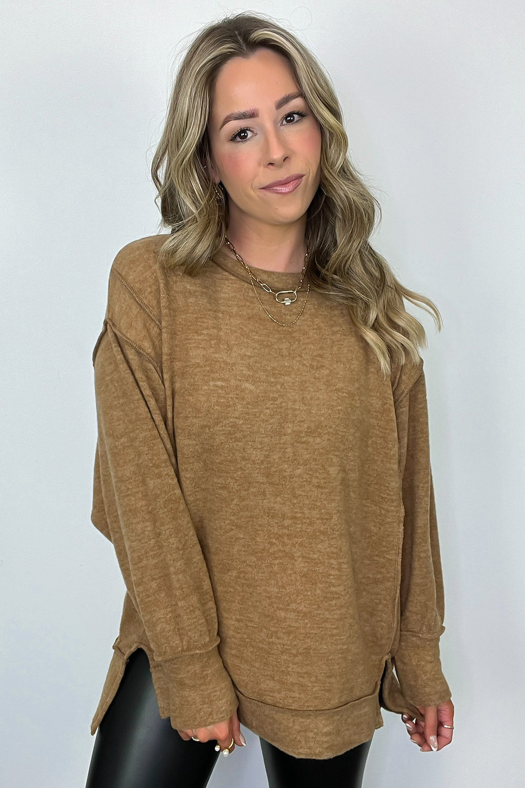 Deep Camel / SM Cyndee Hacci Knit Oversized Pullover - Madison and Mallory
