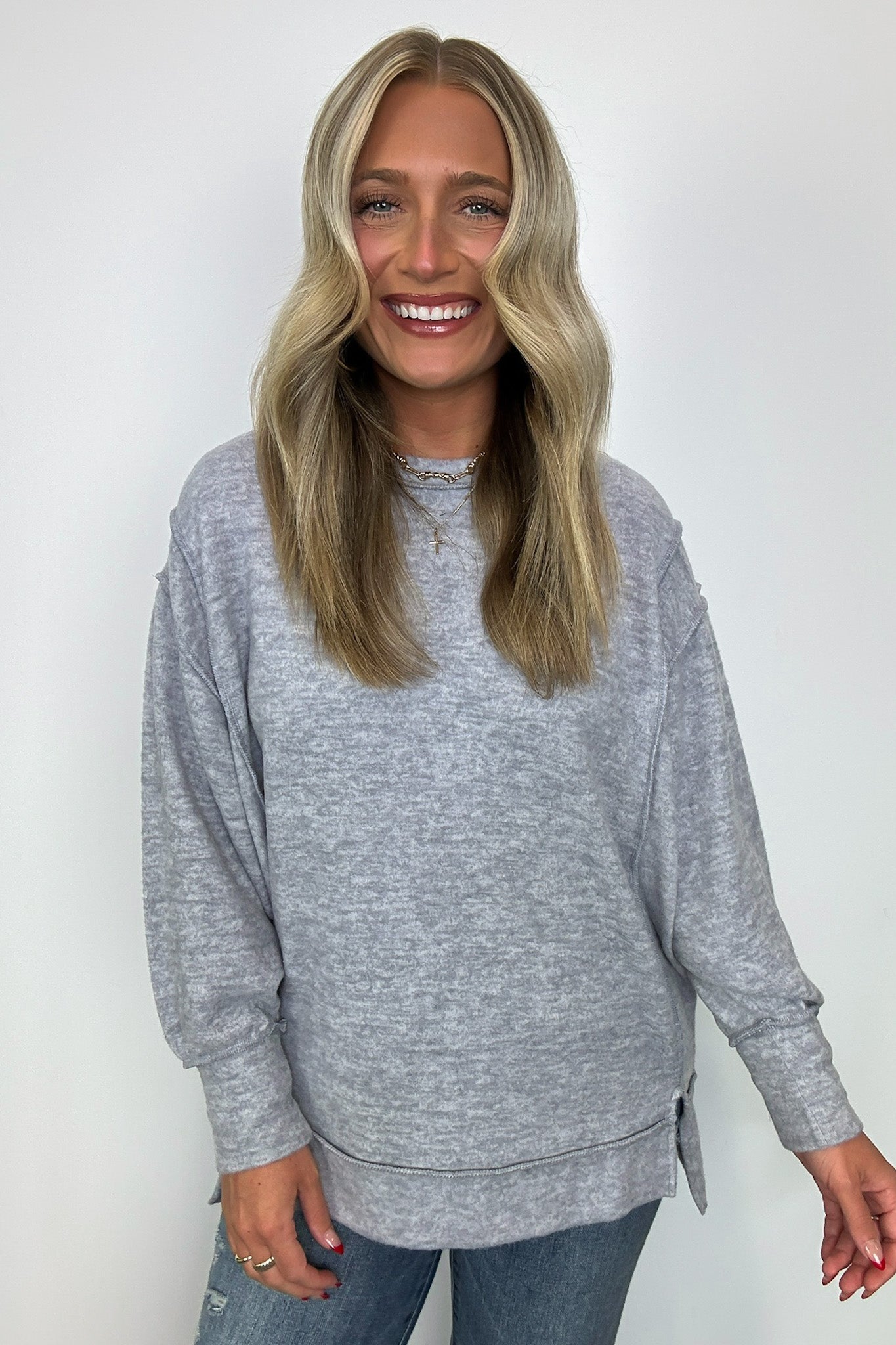 Heather Gray / SM Cyndee Hacci Knit Oversized Pullover - BACK IN STOCK - Madison and Mallory