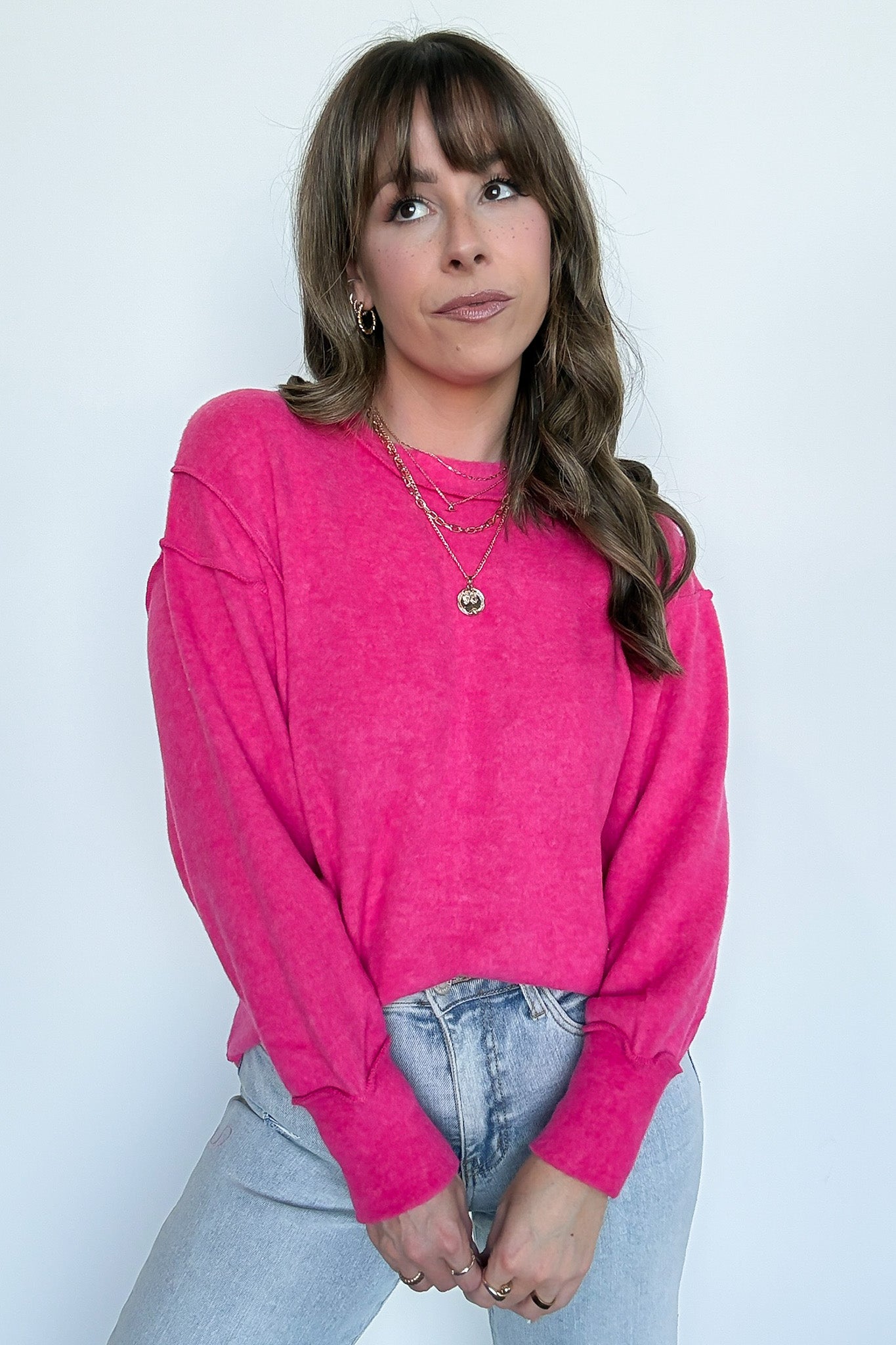 Fuchsia / SM Cyndee Hacci Knit Oversized Pullover - BACK IN STOCK - Madison and Mallory