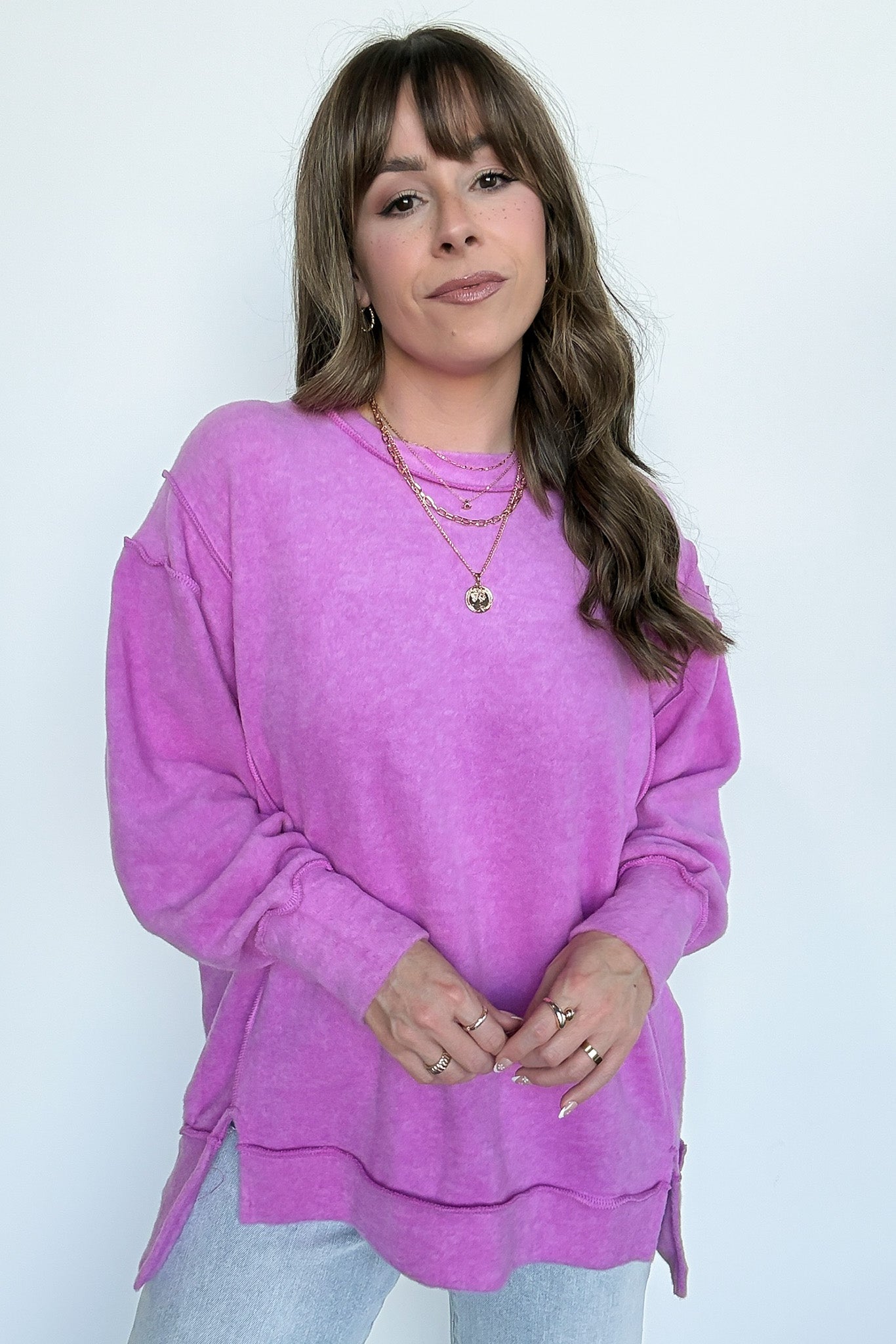 Bright Mauve / SM Cyndee Hacci Knit Oversized Pullover - BACK IN STOCK - Madison and Mallory