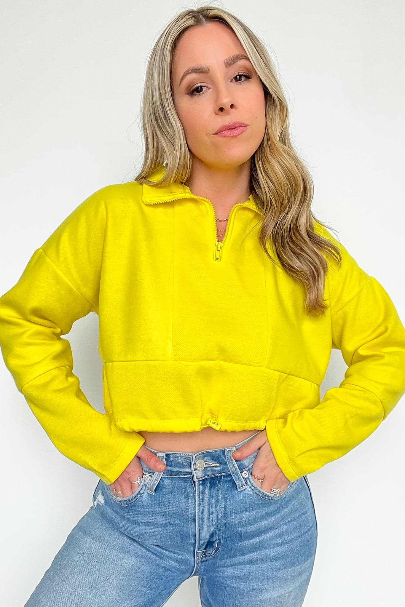  Cyndellah Long Sleeve 1/4 Zip Cropped Pullover - FINAL SALE - Madison and Mallory