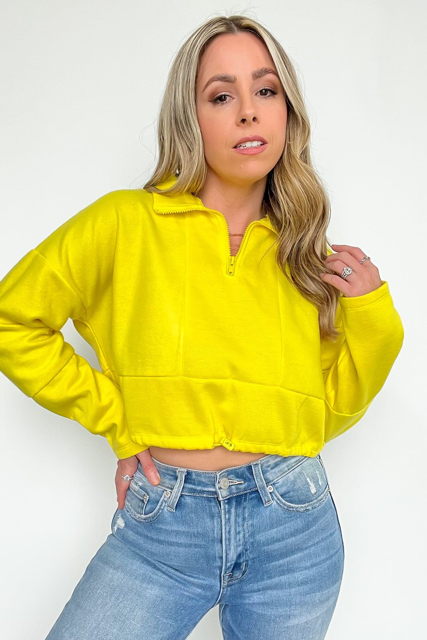 Neon Yellow / XS Cyndellah Long Sleeve 1/4 Zip Cropped Pullover - FINAL SALE - Madison and Mallory
