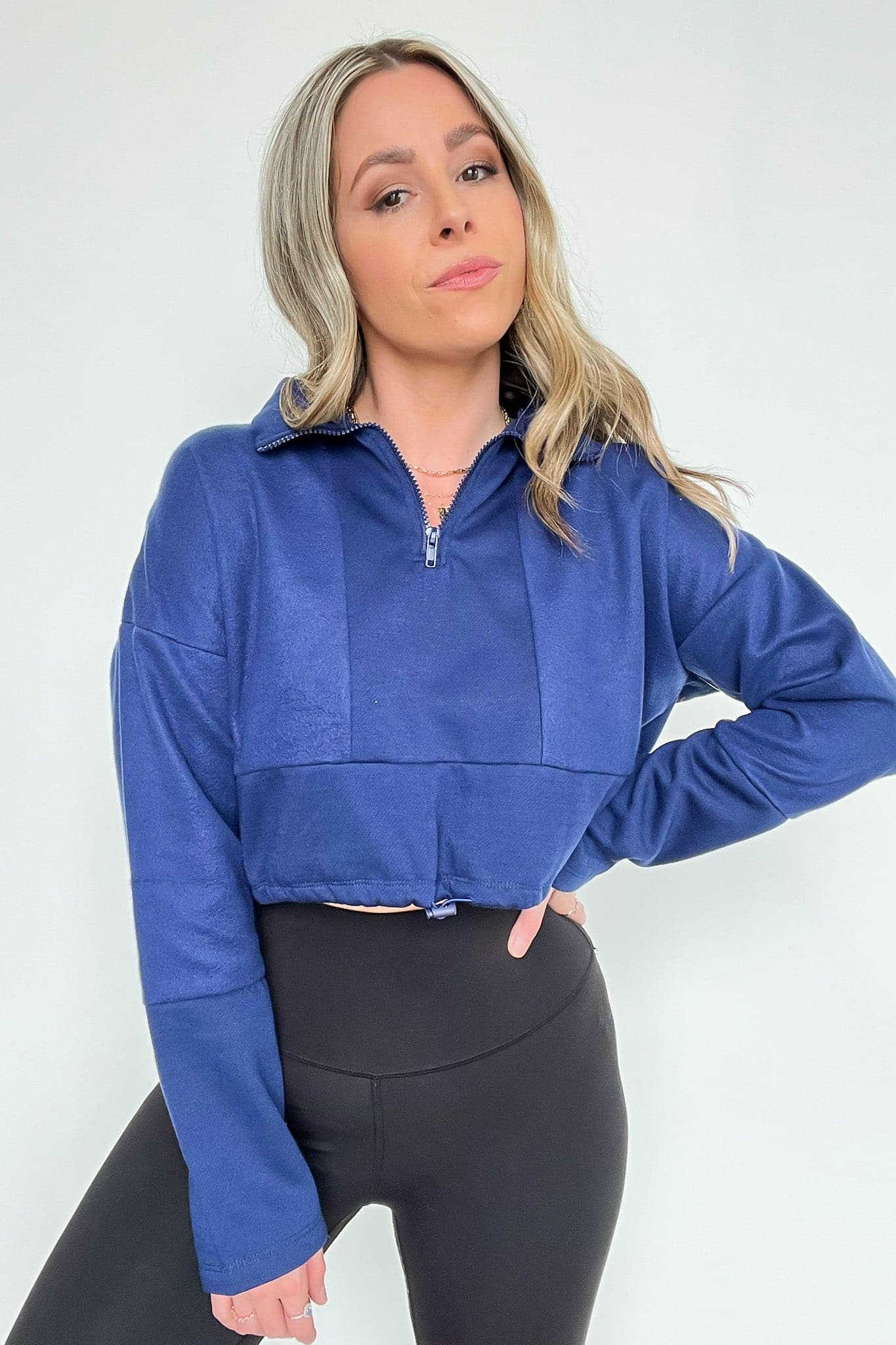  Cyndellah Long Sleeve 1/4 Zip Cropped Pullover - FINAL SALE - Madison and Mallory