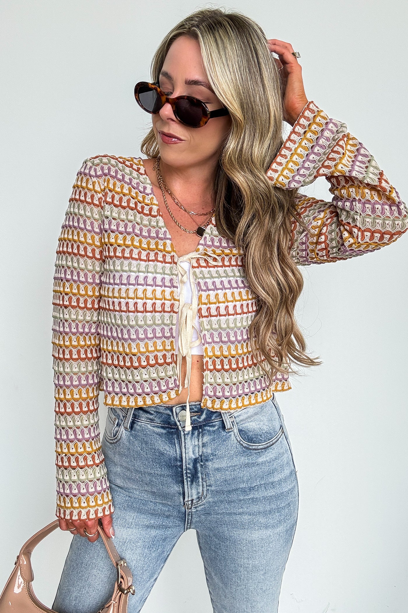 Sunset Threads Multicolor Openwork Knit Tie Top - Madison and Mallory