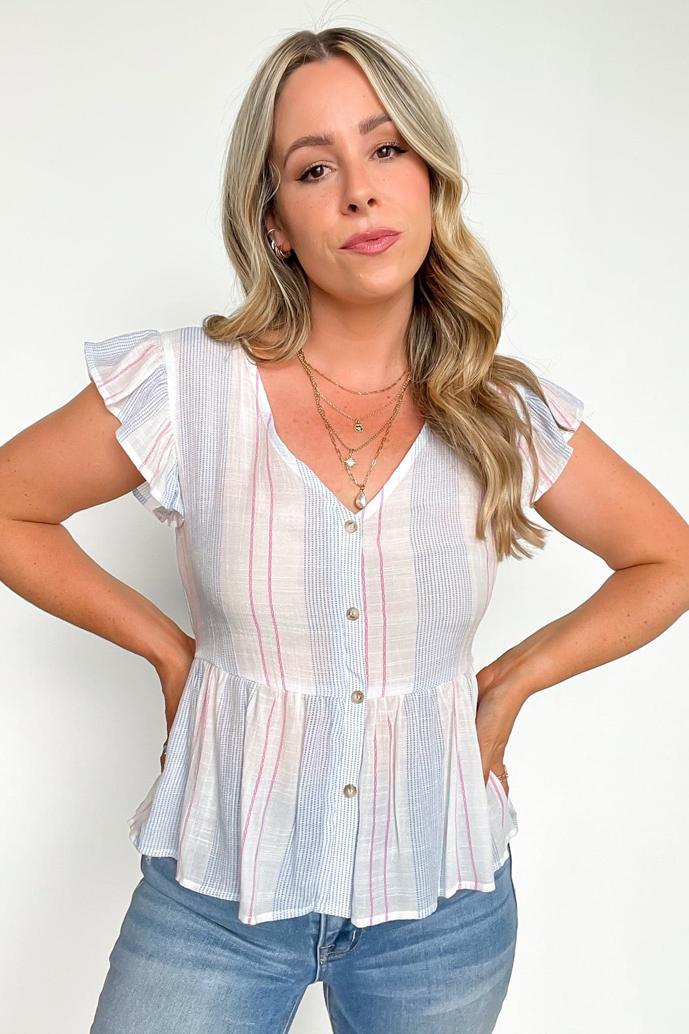  Daily Chic Button Down Striped Peplum Top - FINAL SALE - Madison and Mallory