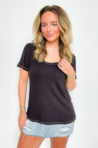 Black / S Daily Favorite Jersey Ribbed Round Neck Top - FINAL SALE - Madison and Mallory