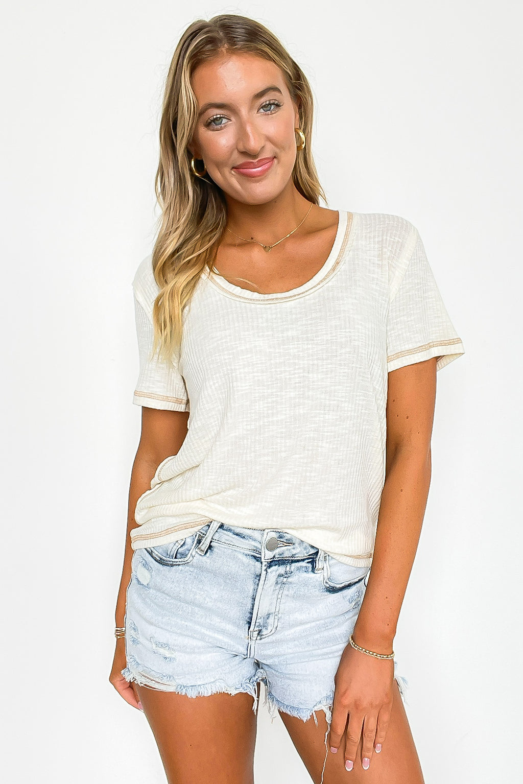 Eggshell / S Daily Favorite Jersey Ribbed Round Neck Top - FINAL SALE - Madison and Mallory