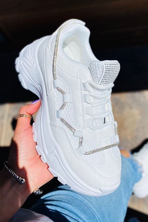 White / 5.5 Daily Vibe Metallic Edge Chunky Lace Up Sneaker - FINAL SALE - Madison and Mallory