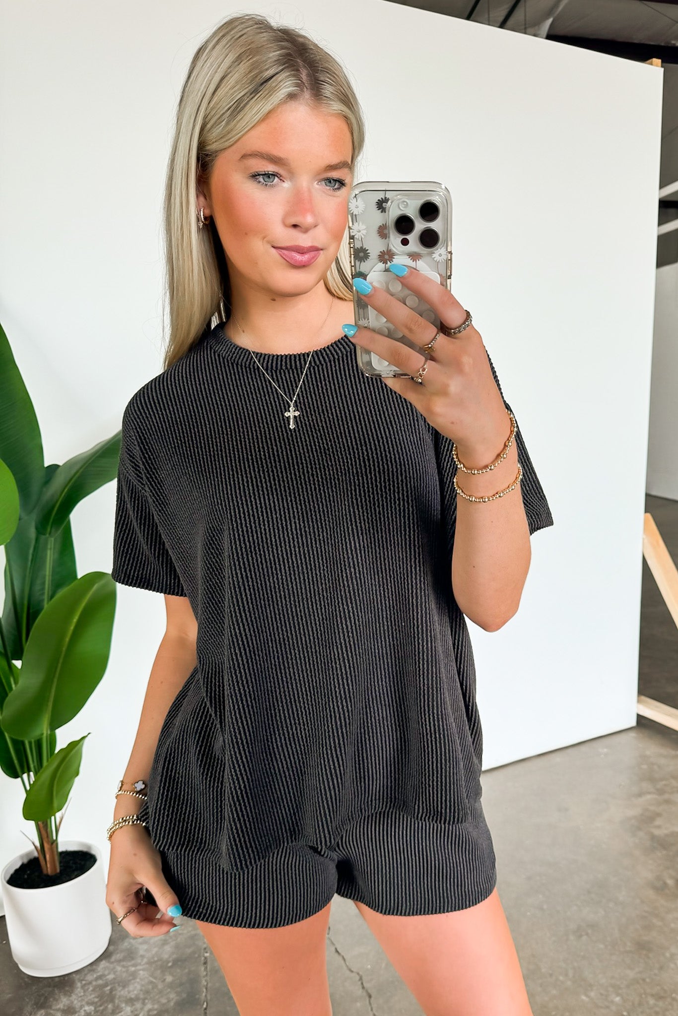 Black / S Daily Vibes Rib Knit Relaxed Top and Shorts Set - Madison and Mallory