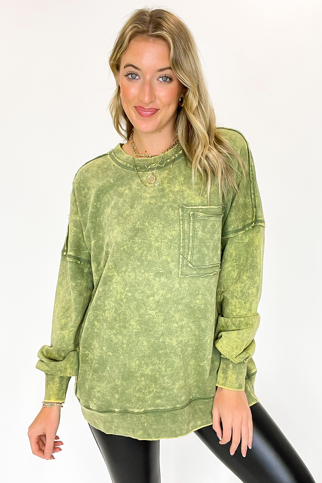 Daily Cozy Acid Wash Raw Edge Pullover - BACK IN STOCK
