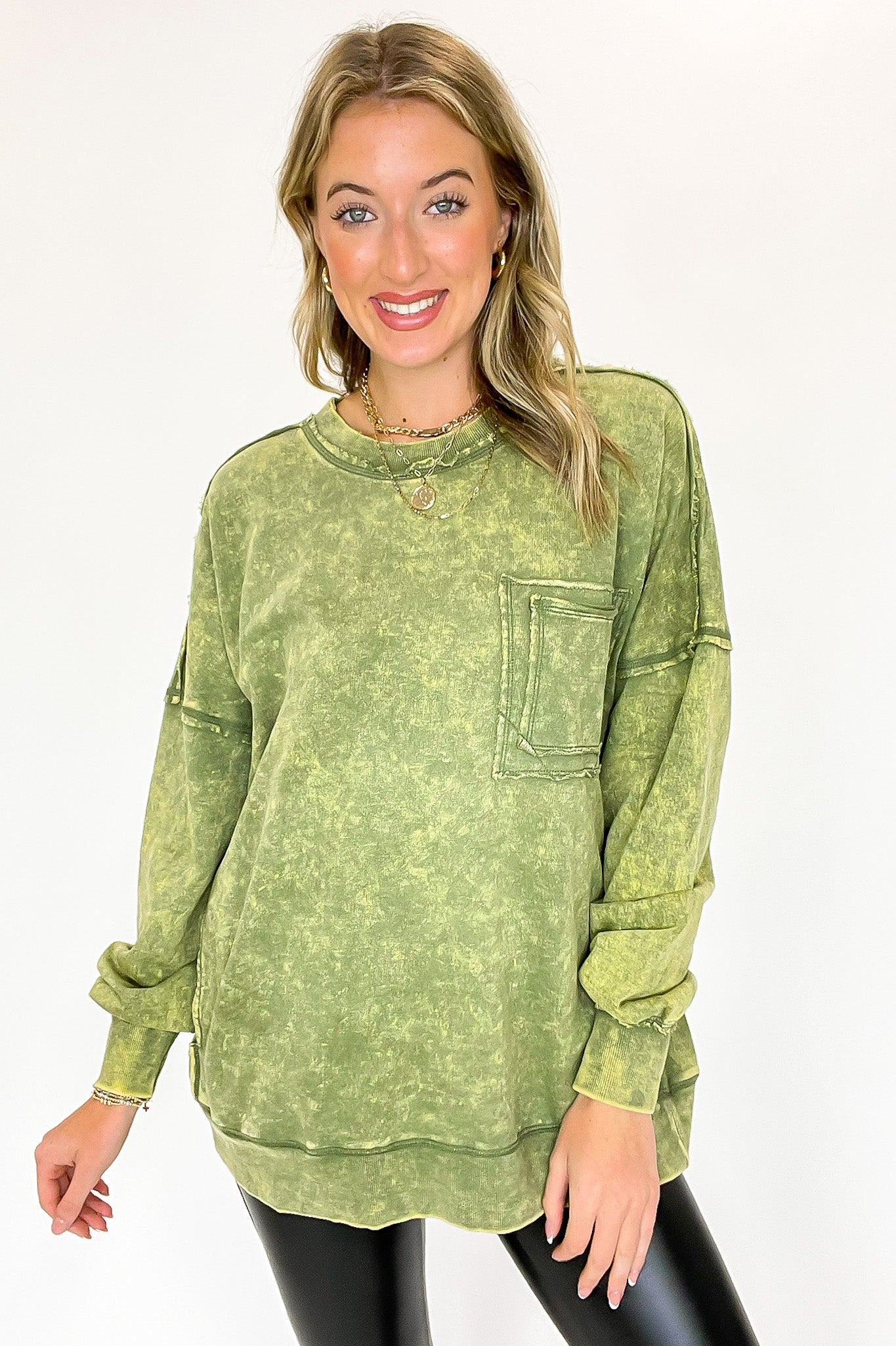Daily Cozy Acid Wash Raw Edge Pullover - BACK IN STOCK - Madison and Mallory