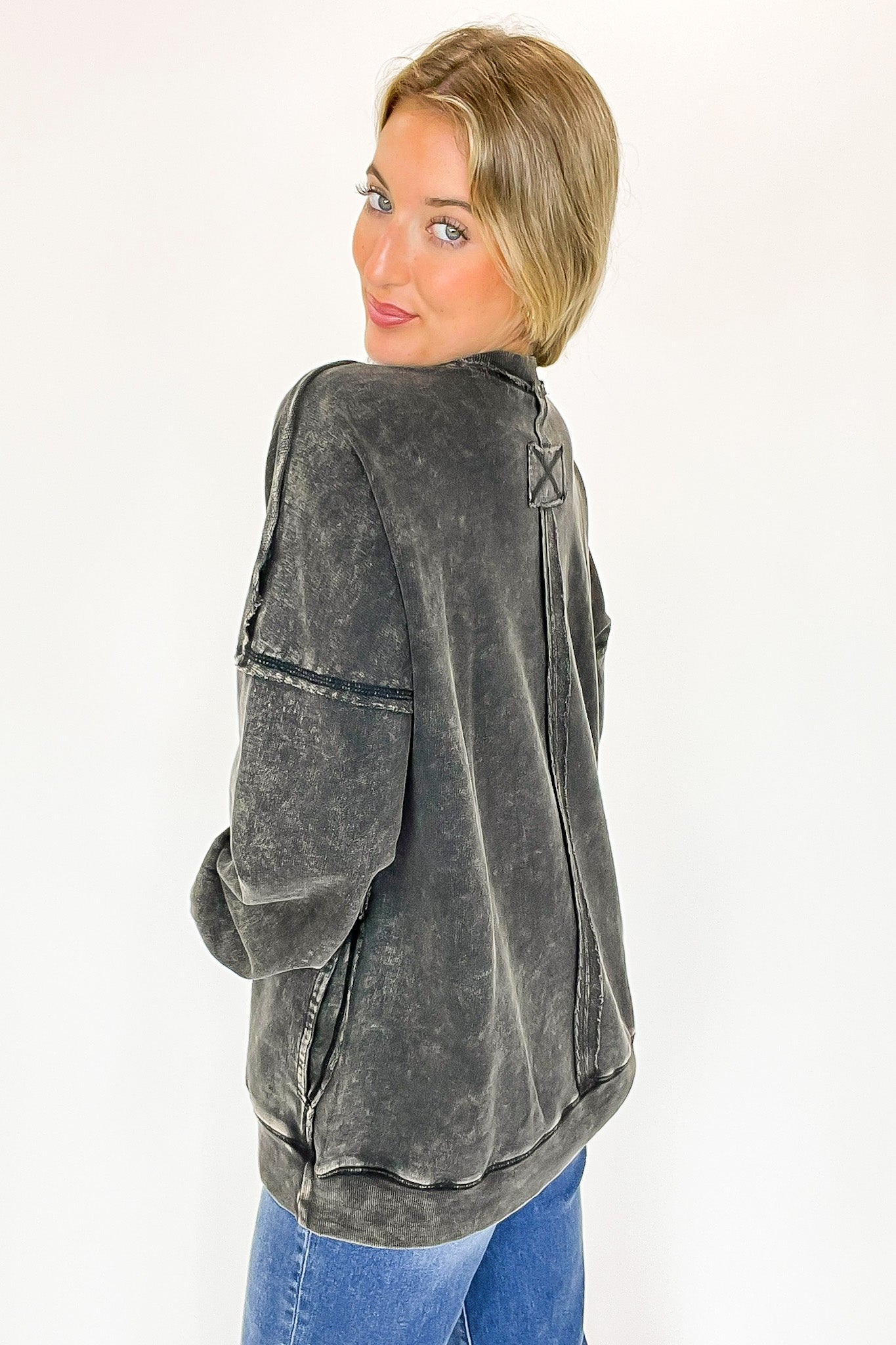 Daily Cozy Acid Wash Raw Edge Pullover - BACK IN STOCK - Madison and Mallory