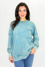 Daily Cozy Acid Wash Raw Edge Pullover - Madison and Mallory