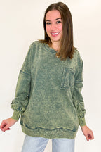 Ash Jade / S Daily Cozy Acid Wash Raw Edge Pullover - Madison and Mallory