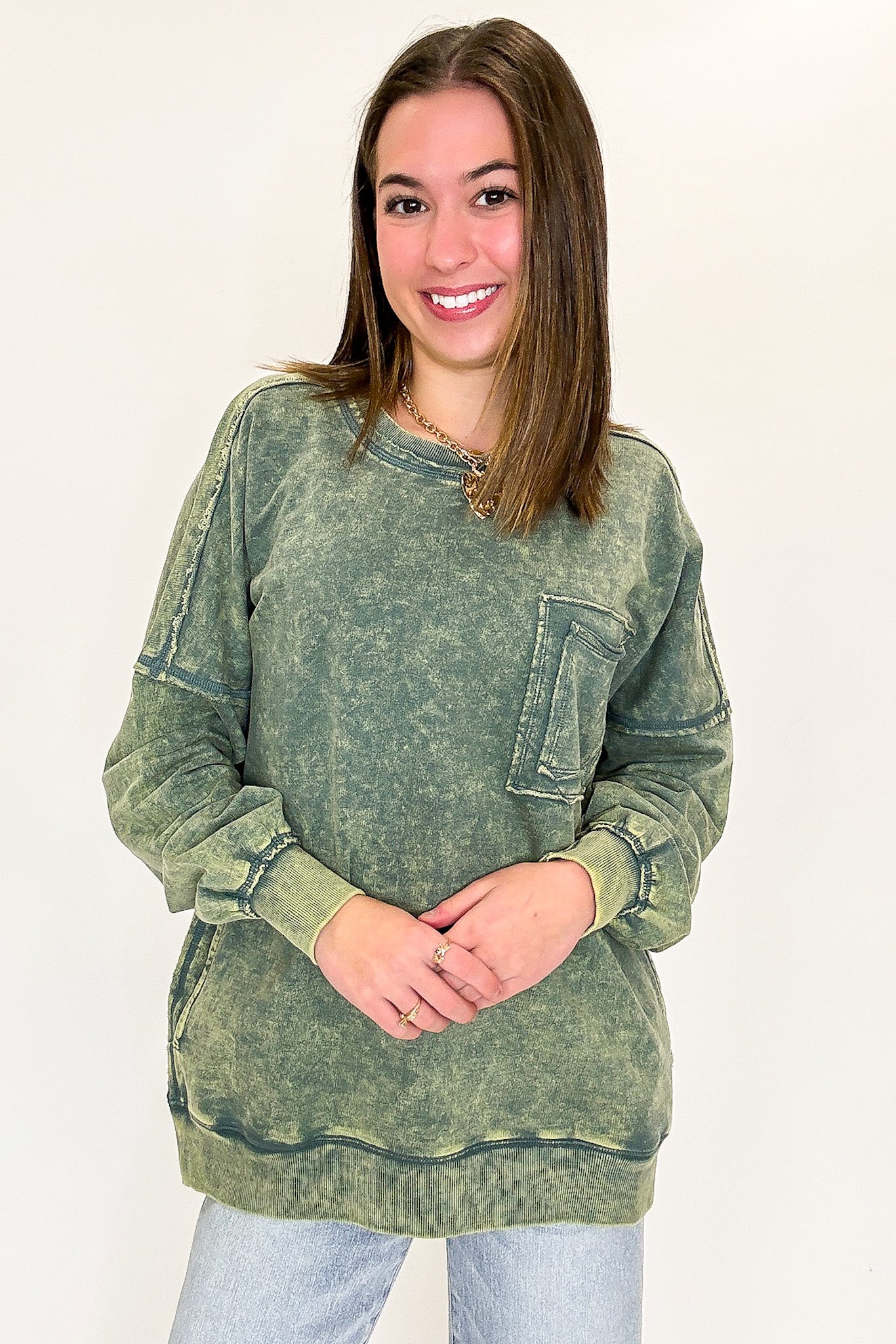 Daily Cozy Acid Wash Raw Edge Pullover - BACK IN STOCK