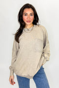 Ash Mocha / S Daily Cozy Acid Wash Raw Edge Pullover - Madison and Mallory