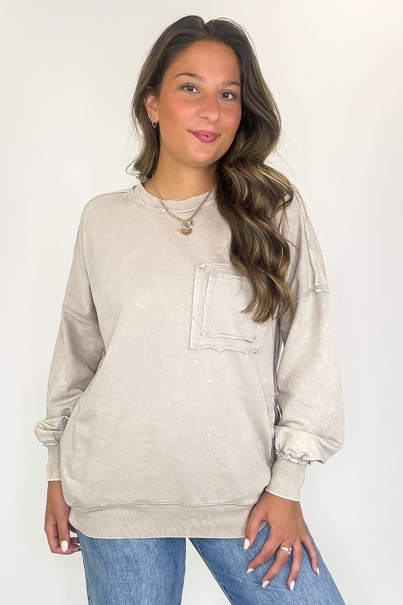 Ash Mocha / S Daily Cozy Acid Wash Raw Edge Pullover - BACK IN STOCK - Madison and Mallory