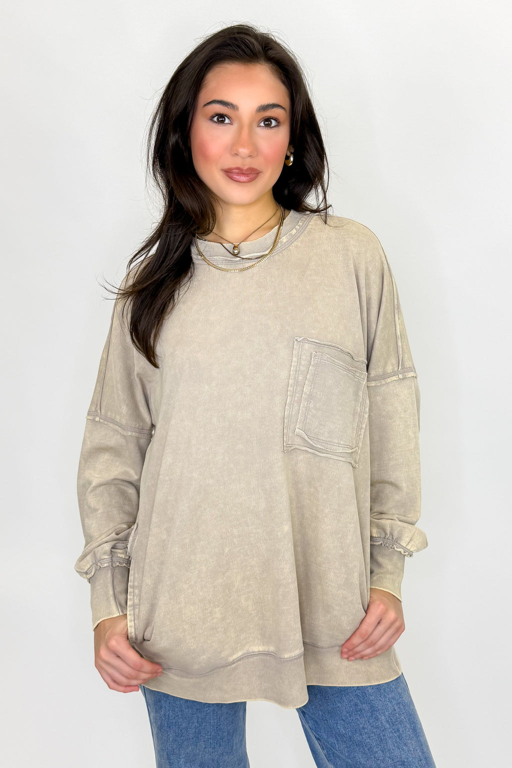 Daily Cozy Acid Wash Raw Edge Pullover - BACK IN STOCK