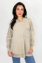Daily Cozy Acid Wash Raw Edge Pullover - Madison and Mallory