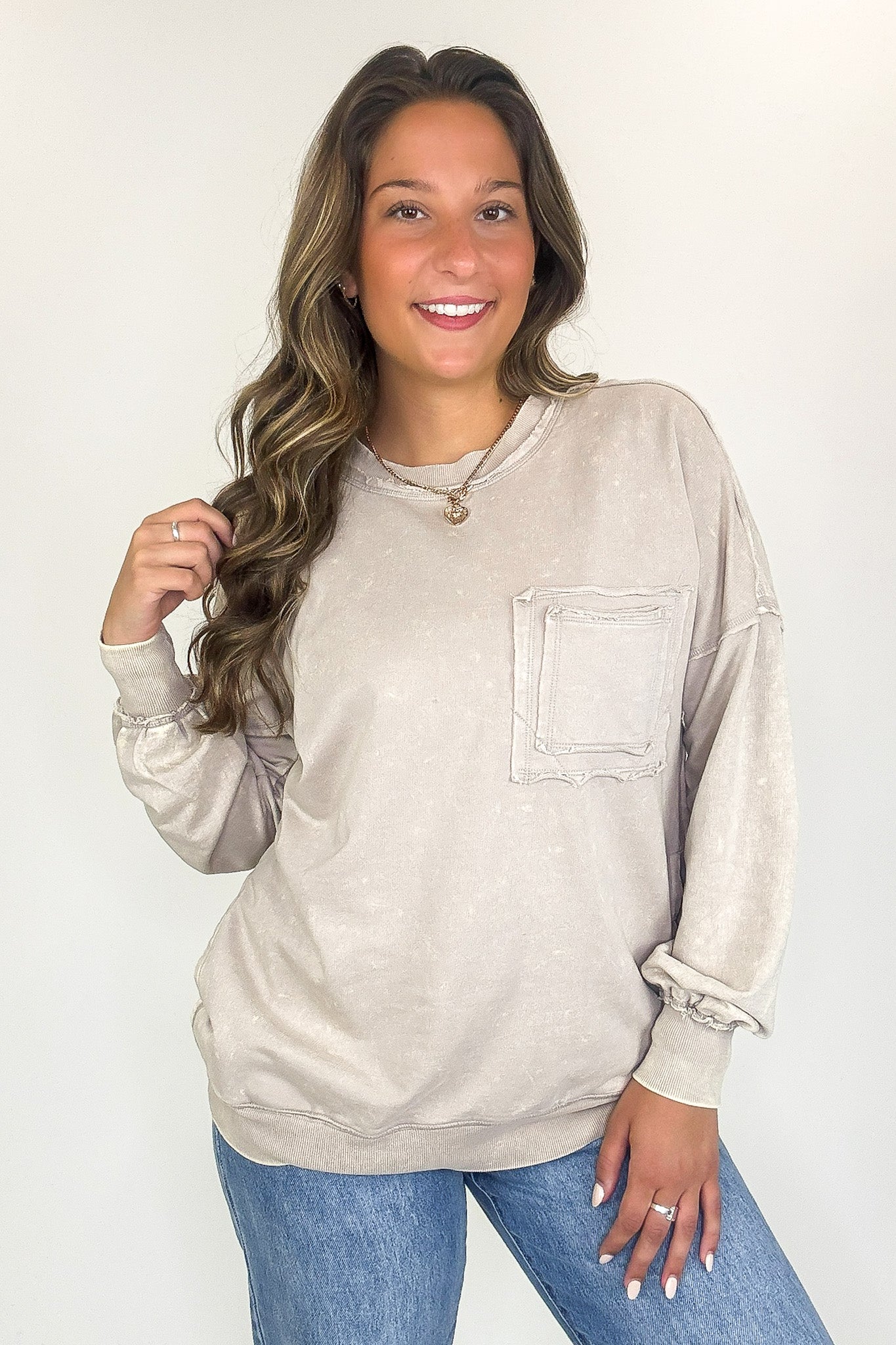 Daily Cozy Acid Wash Raw Edge Pullover - BACK IN STOCK