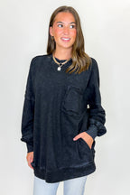 Daily Cozy Acid Wash Raw Edge Pullover - Madison and Mallory